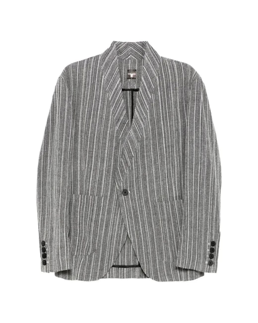 Tessitura Body Couture Gray Striped Collarless Blazer for men