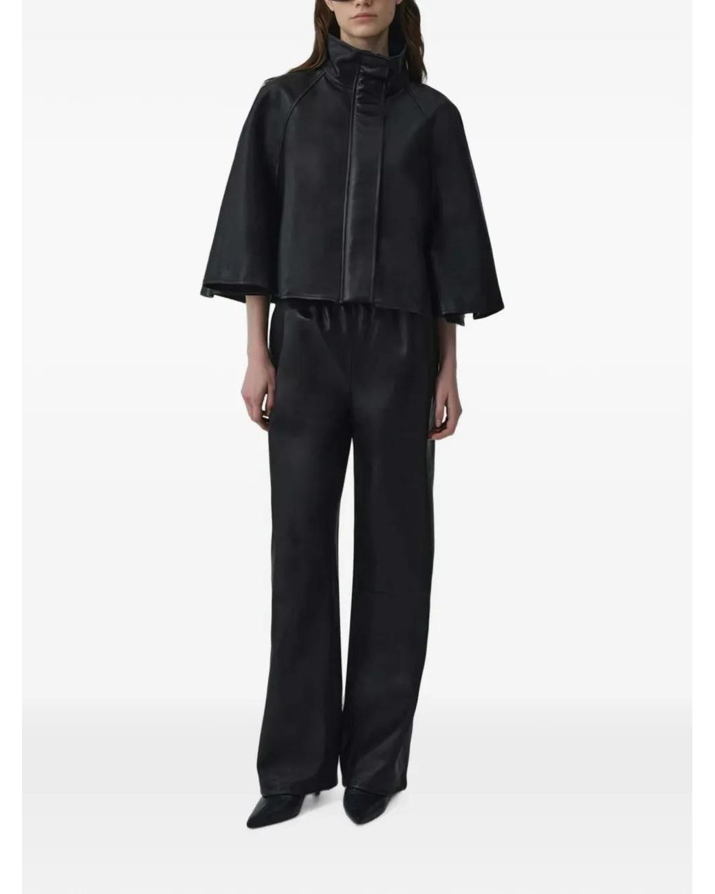 Jonathan Simkhai Black Orvik High-Neck Leather Jacket
