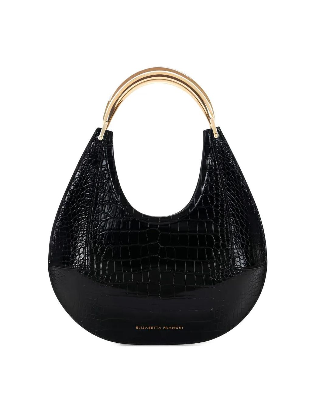 Elisabetta Franchi Black Medium Crocodile-Embossed Shoulder Bag