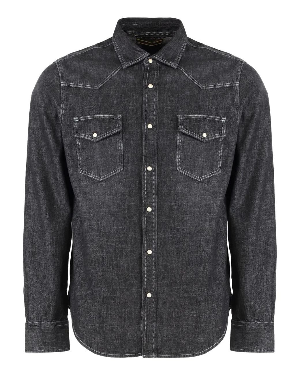 Moorer Black Denim Flap-Pocket Shirt for men