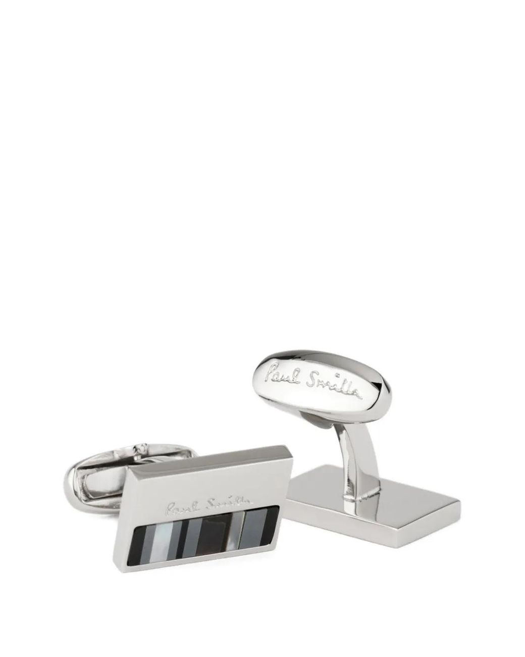 Paul Smith White Mother Of Pearl Stripe Logo Cufflinks for men
