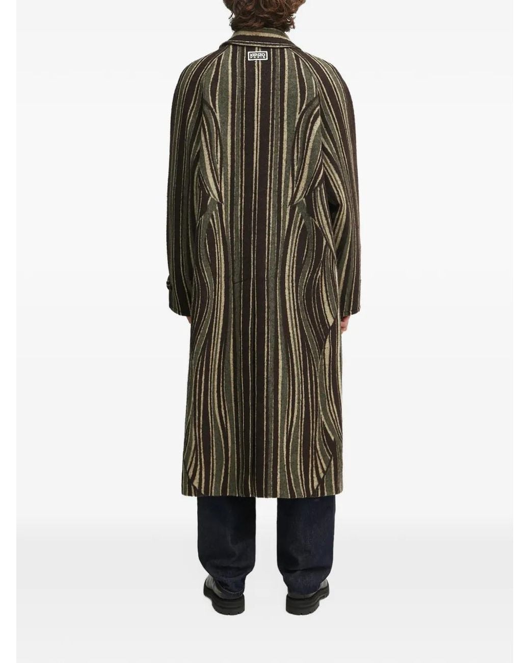 KENZO Green Striped Logo-Patch Coat for men