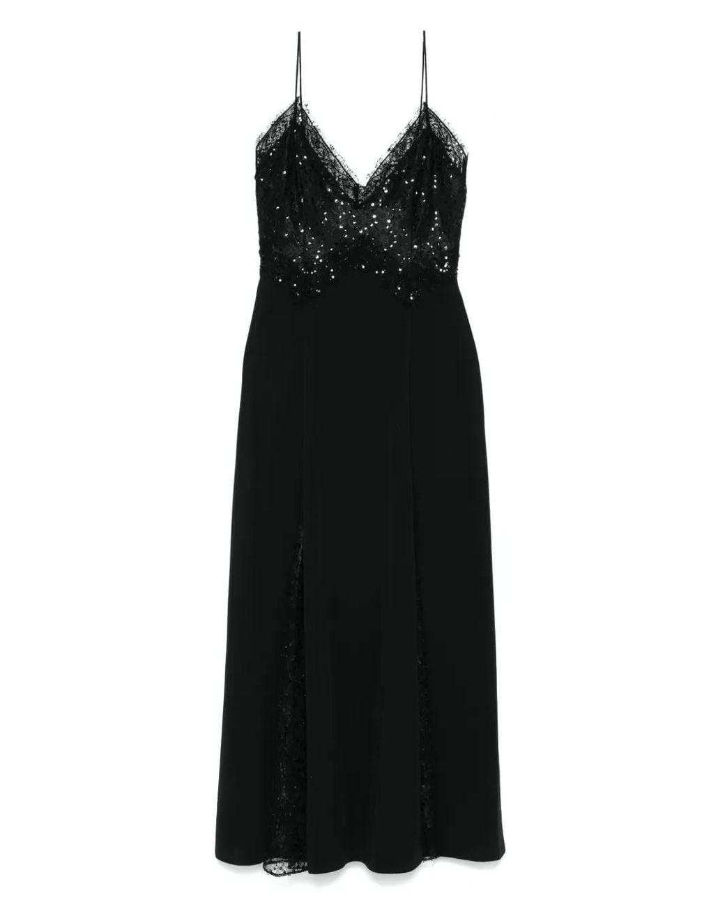 Nissa Black Sequin-Embellished Midi Dress