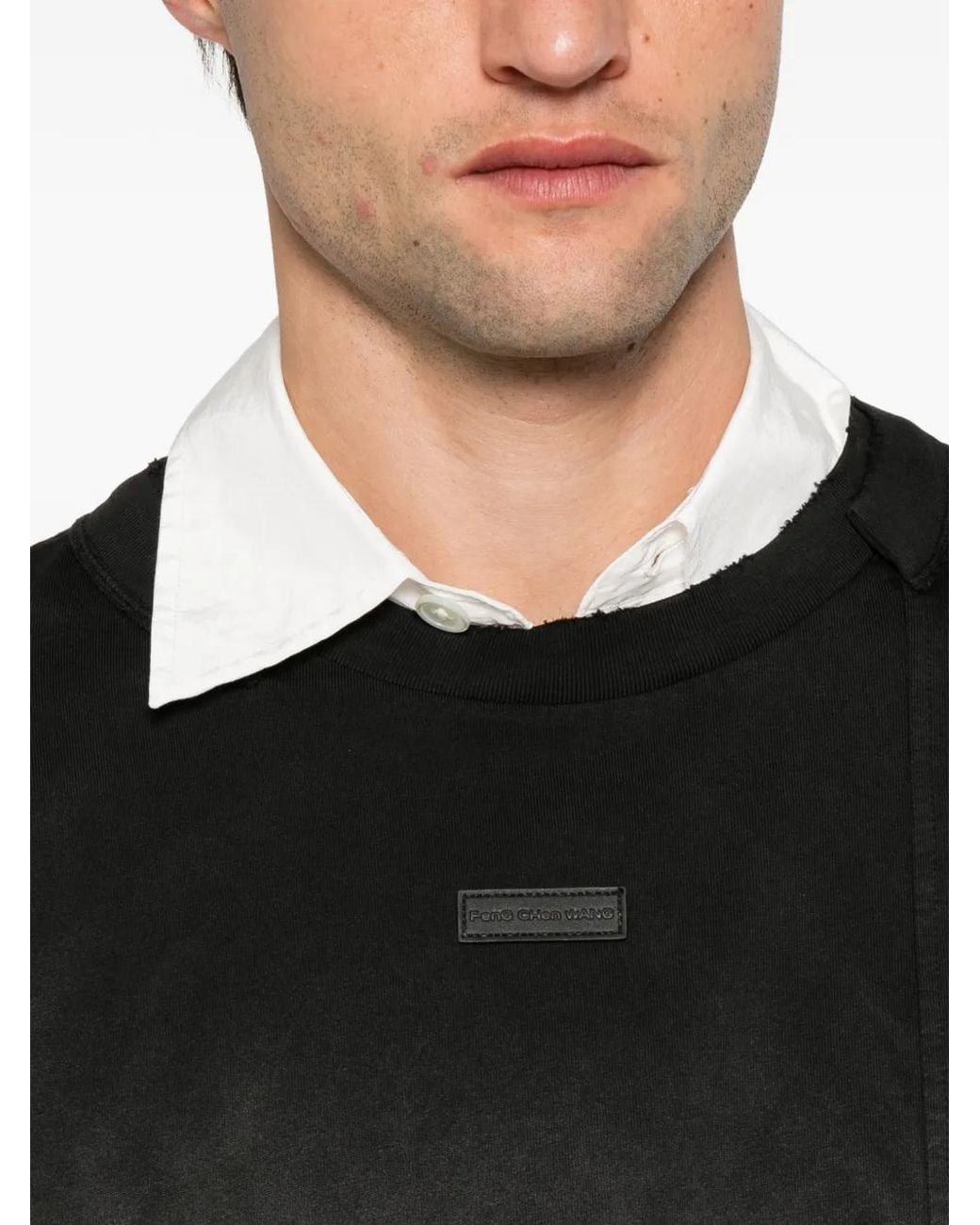 Feng Chen Wang Black Faded-Effect Logo-Patch T-Shirt for men