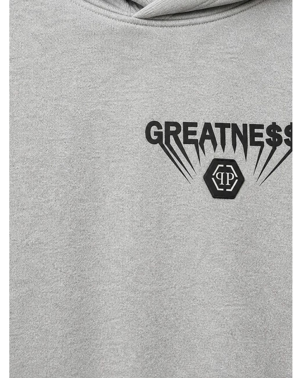 Philipp Plein Gray Fleece Hoodie Greatness for men