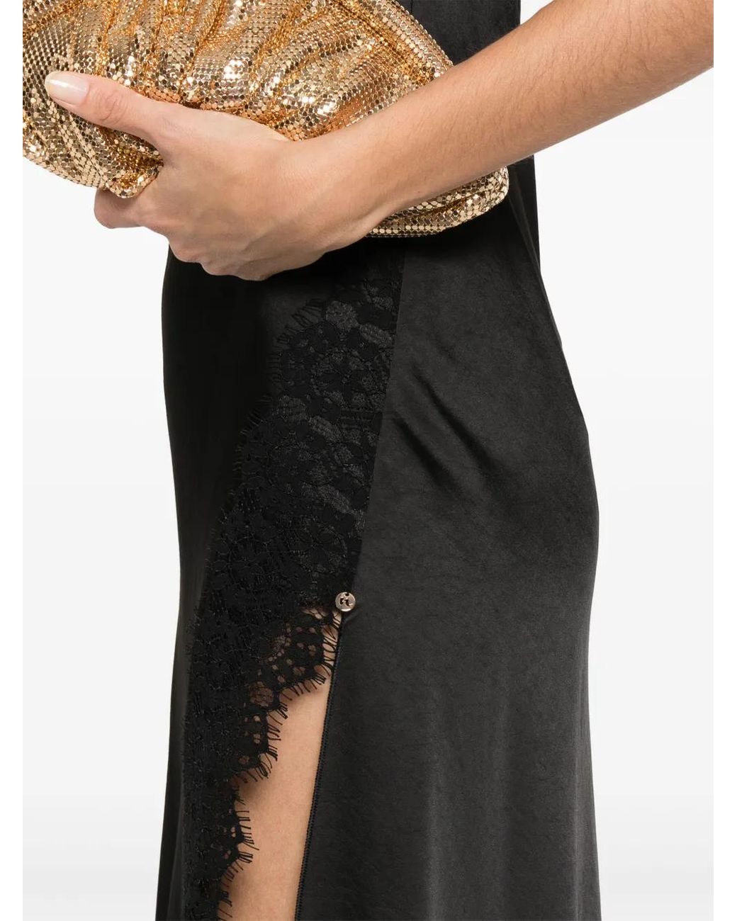 Nissa Black Spaghetti-Straps Satin Dress