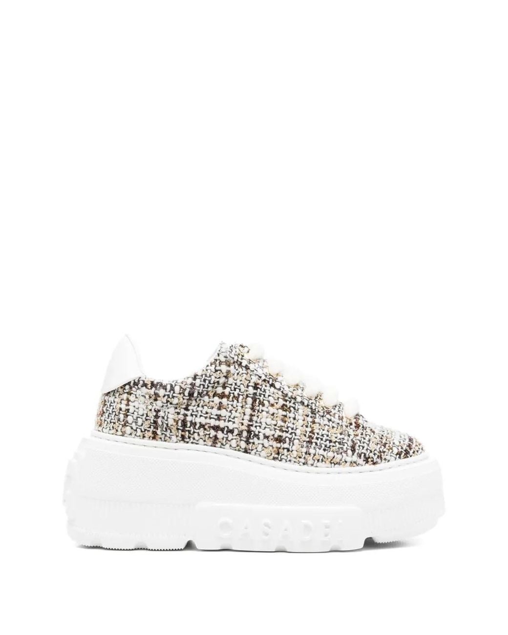 Casadei White Tweed Platform Sneakers