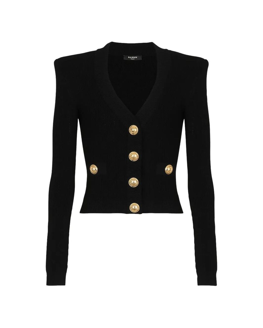 Balmain Black Crop Knit-Button Cardigan