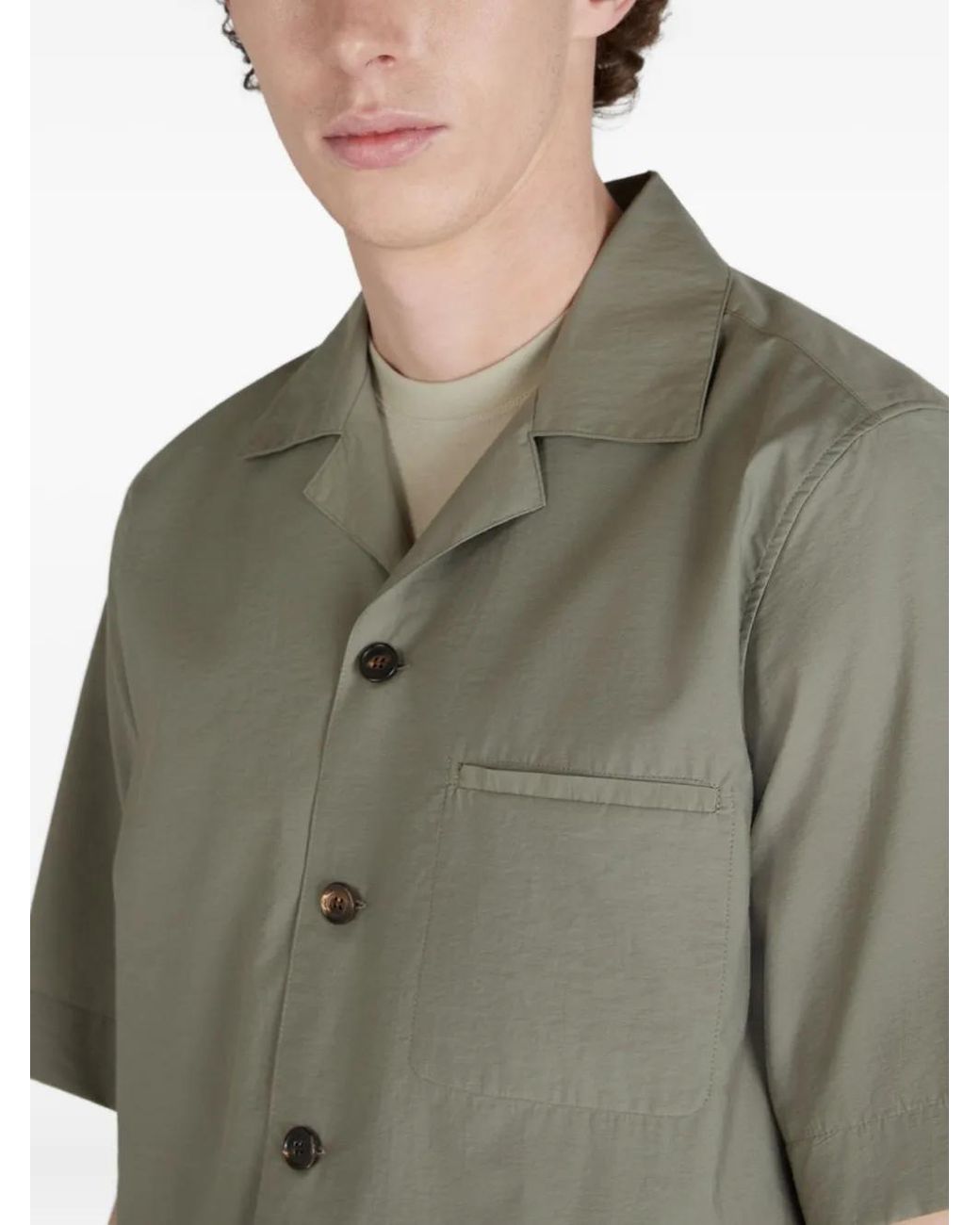 Incotex Gray Camp-Collar Short-Sleeves Shirt for men