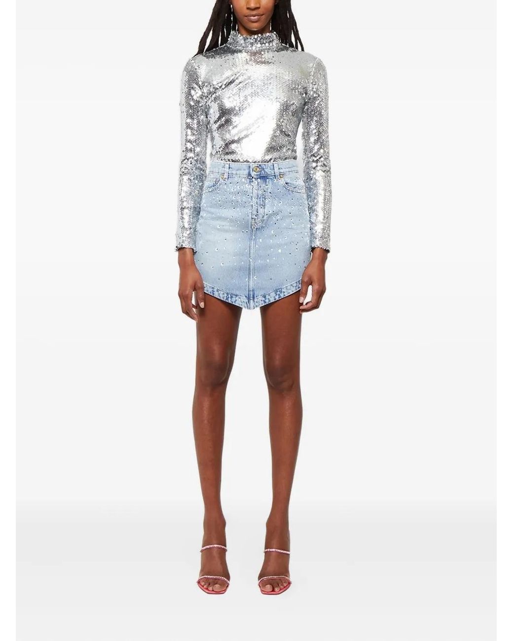 Brandon Maxwell Gray Sequinned Mock-Neck Bodysuit