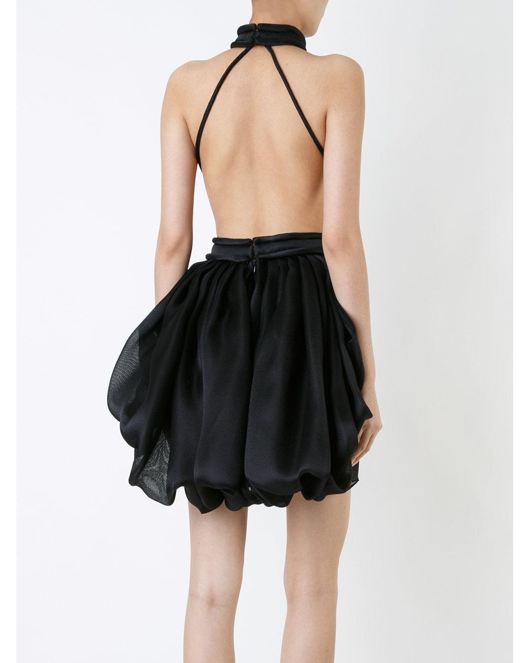 brandon maxwell halter mini dress Brandon Maxwell Pebble Crepe Halter Pleated Mini Dress in Black