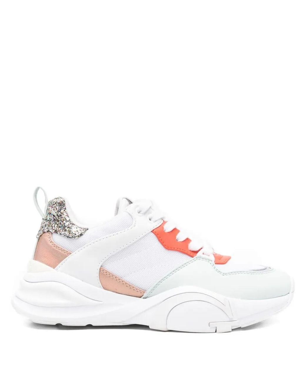 Guess White Glitter-Panelled Chunky Sneakers
