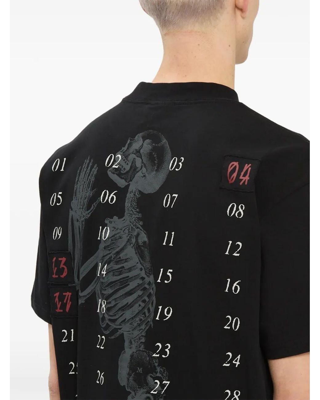 44 Label Group Black Lotto Skeleton-Print Logo-Patch T-Shirt
