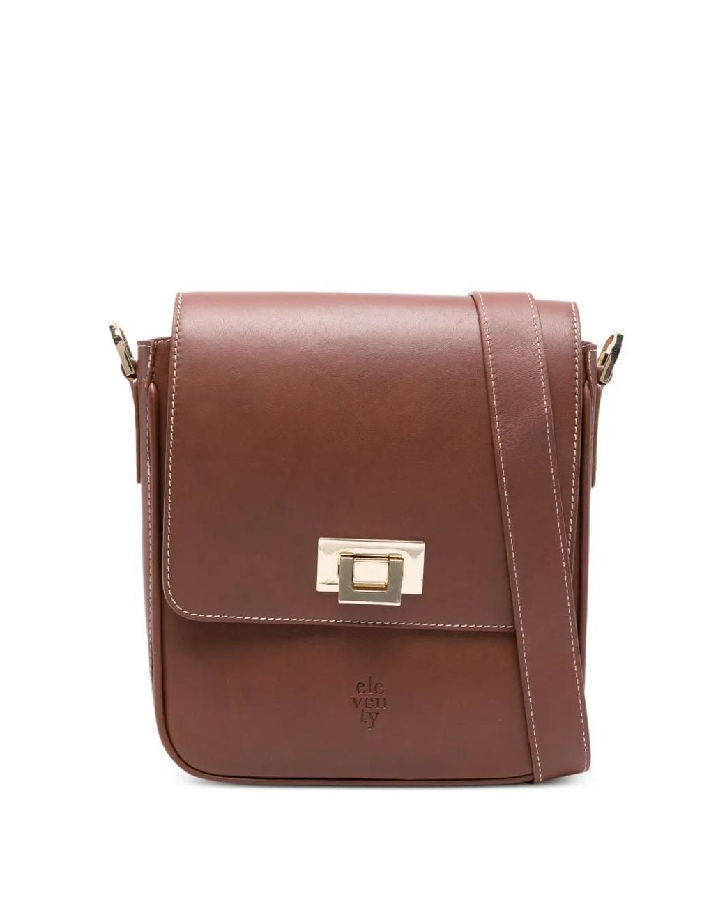 Eleventy Brown Logo-Debossed Leather Cross Body Bag for men