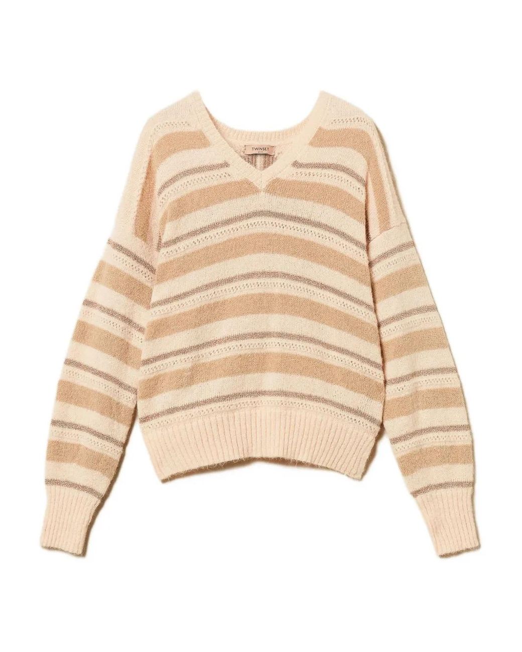 Twinset Natural Striped V-Neck Sweater