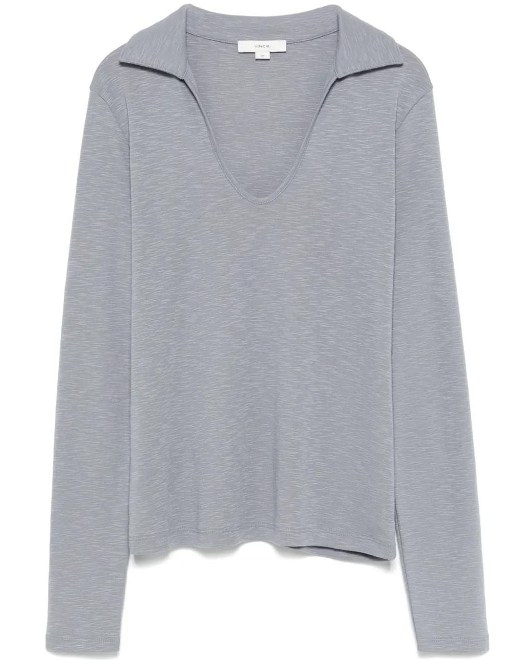 Vince Gray Open-Neck Long-Sleeve Polo Top