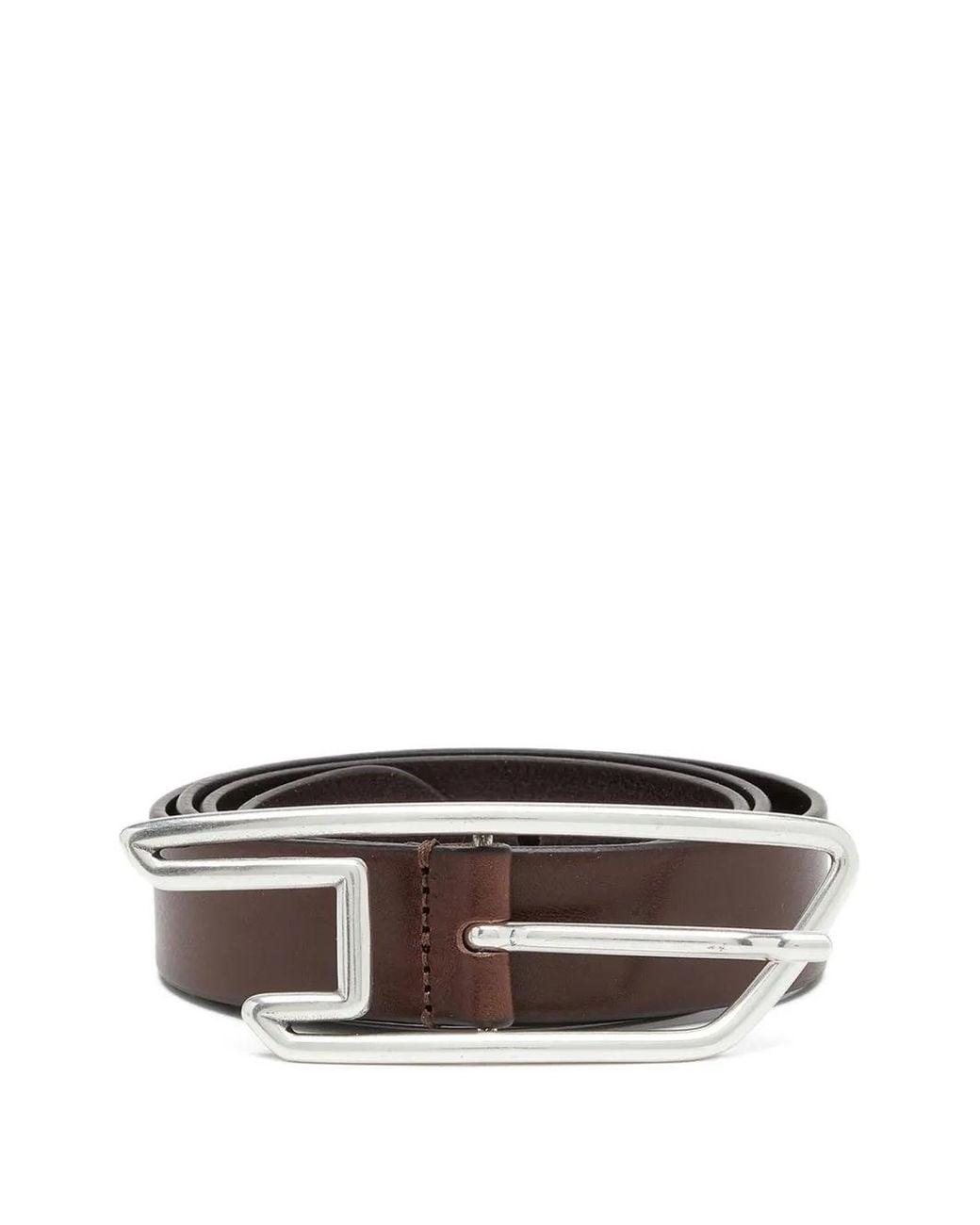 DIESEL Brown 3Cm Leather Belt With D-Logo Buckle