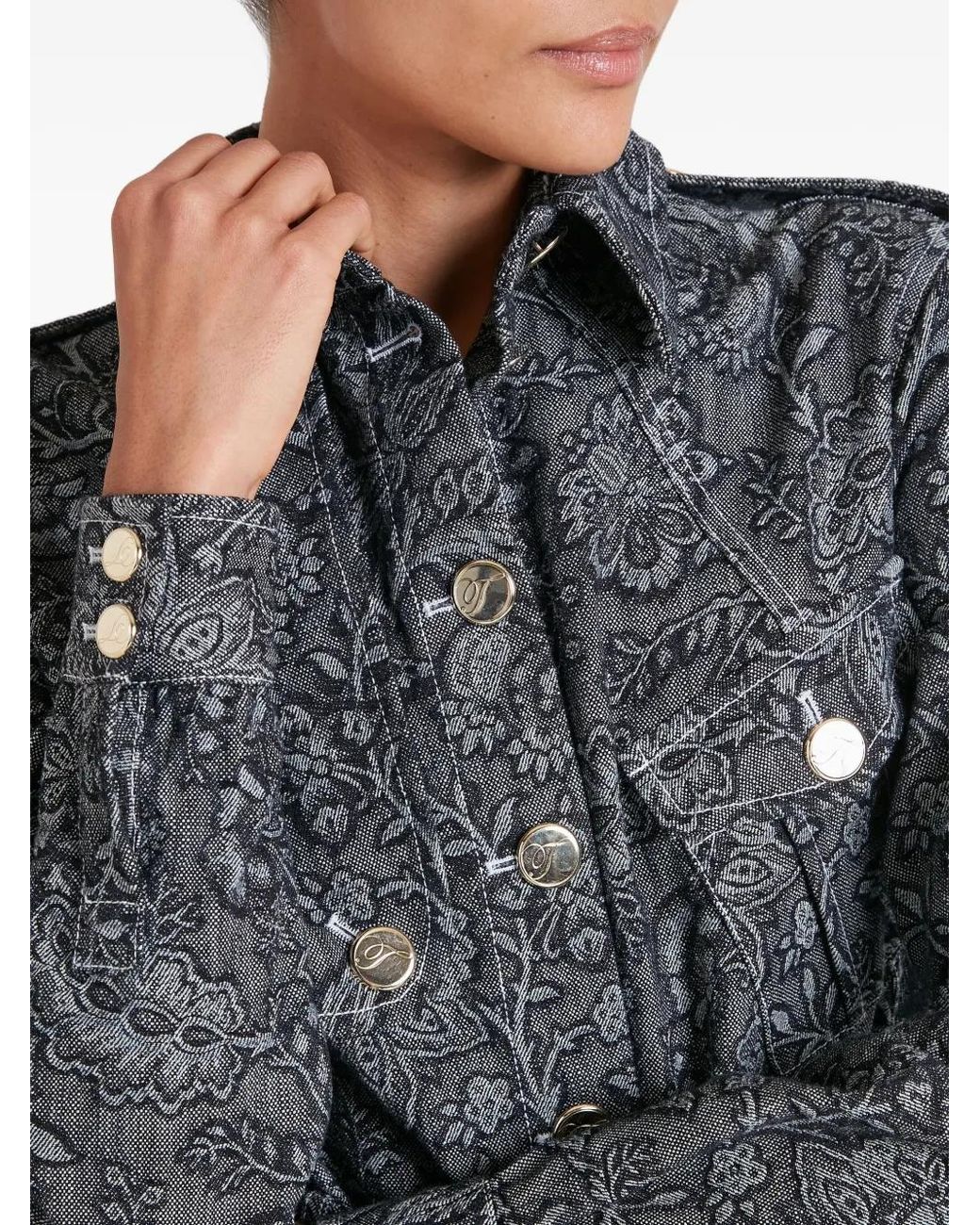 Temperley London Gray Floral-Print Belted Denim Jacket