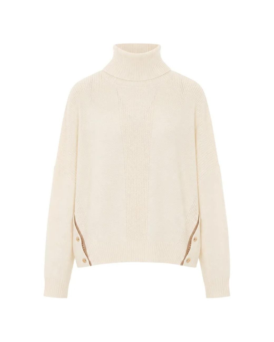 Liu Jo White Wool-Blend Turtleneck With Buttons