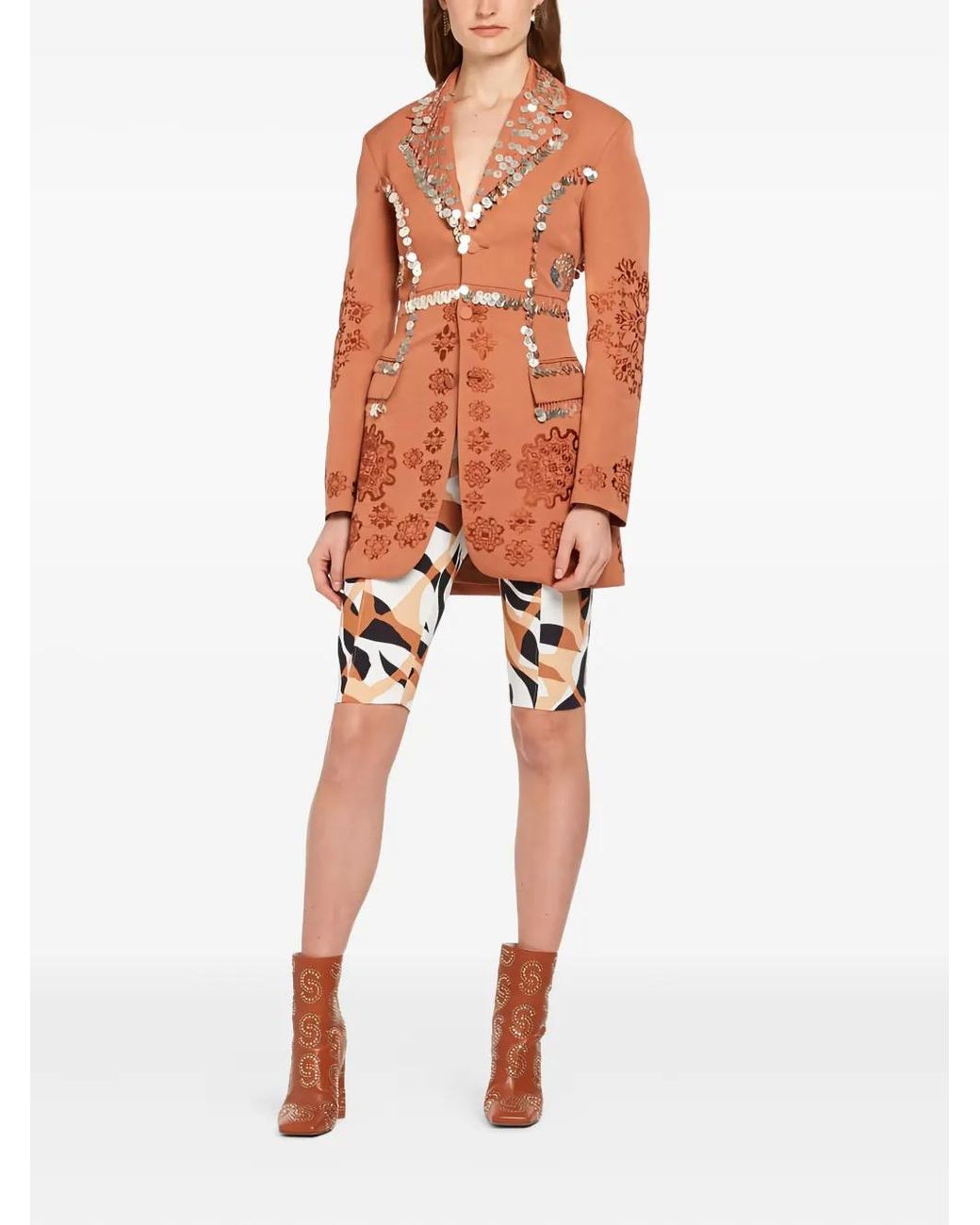 Roberto Cavalli Orange Sequin-Embellished Fitted Jacket