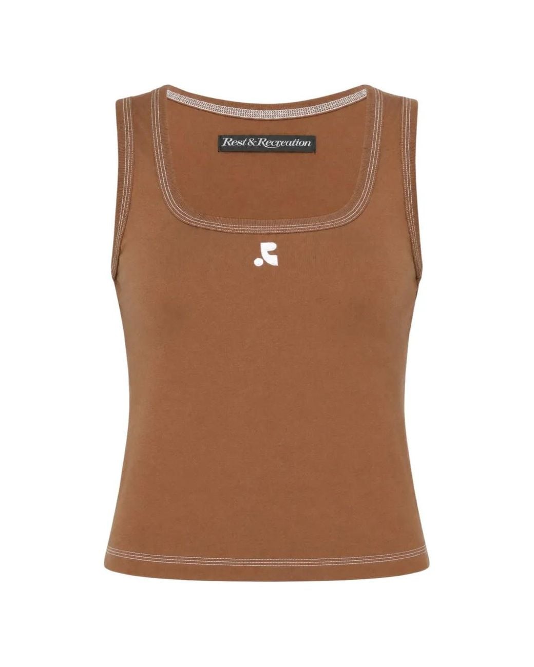 Rest&Recreation Brown Logo-Print Contrast-Stitch Tank Top