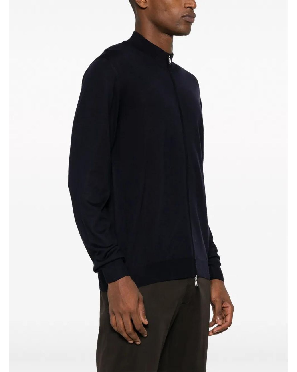 Fedeli Blue Zip-Up Wool Cardigan for men