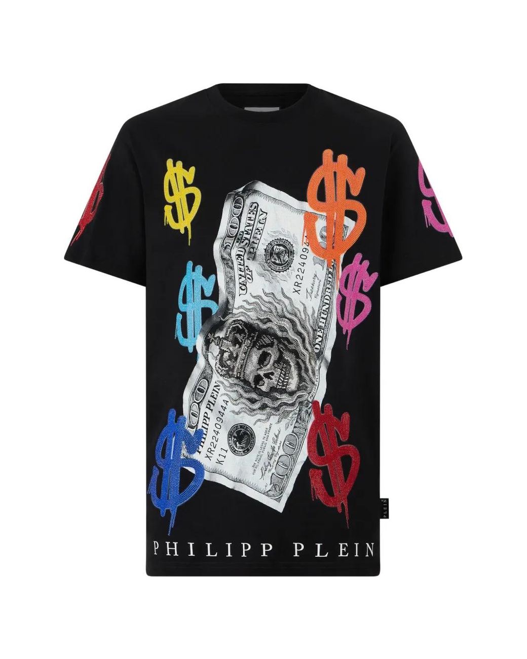 Philipp Plein Black Round Neck T-Shirt Dollar Logo for men