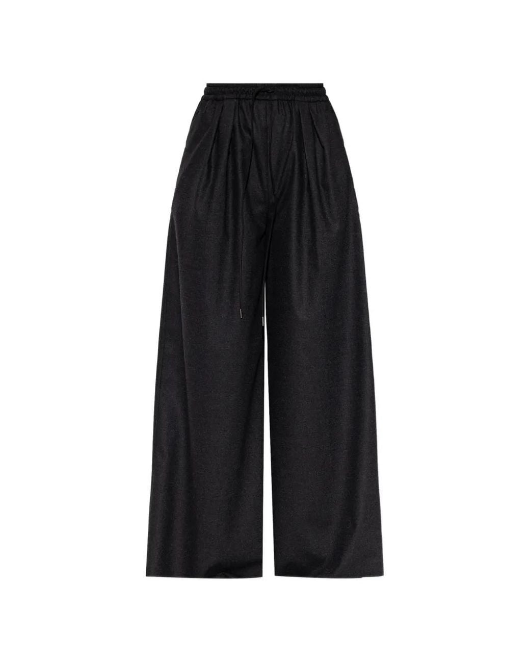 Max Mara Black Wool Flannel Wide-Leg Trousers