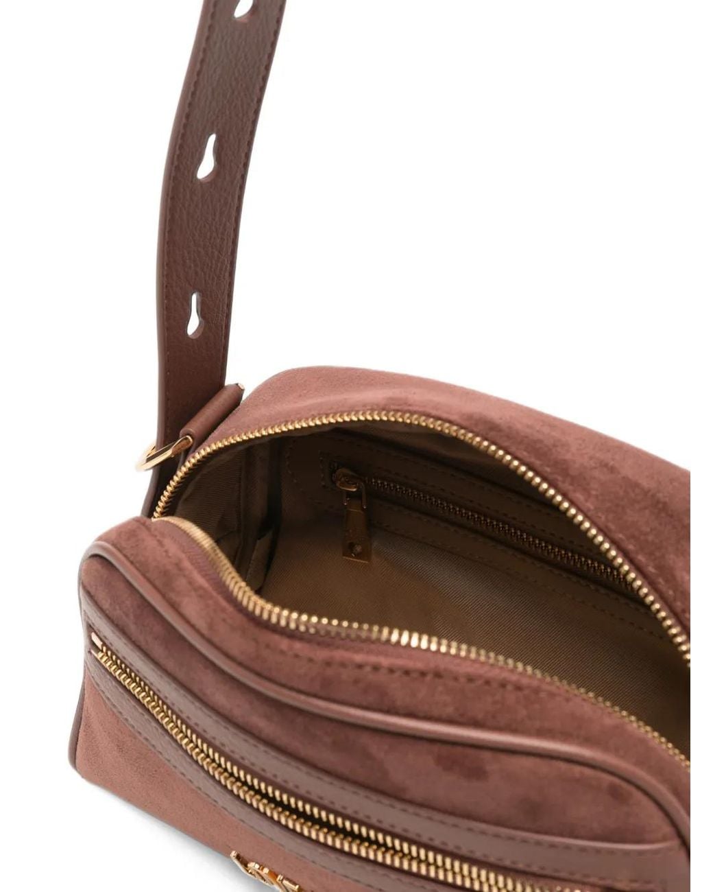 Love Moschino Brown Logo-Plaque Faux-Suede Shoulder Bag