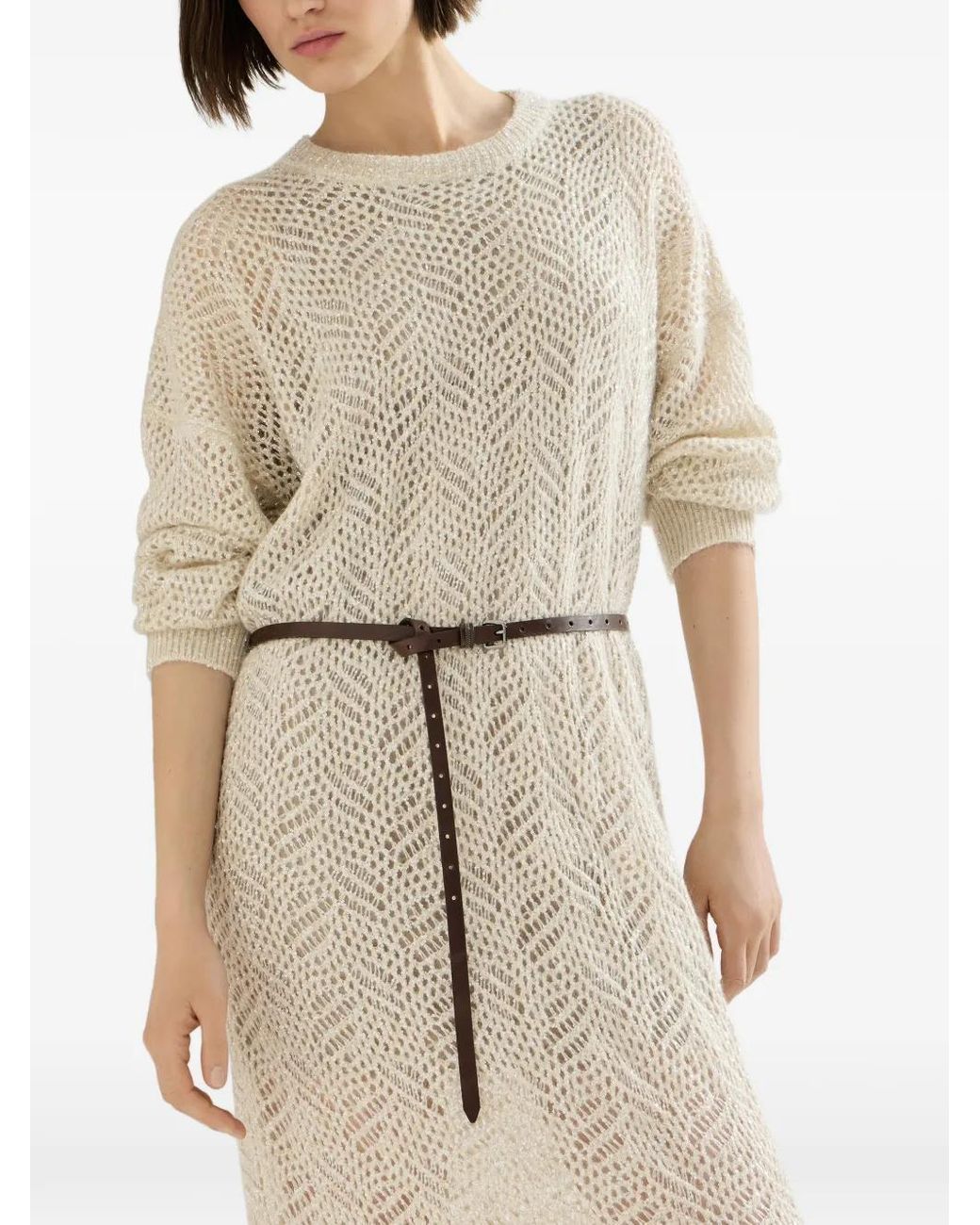 Brunello Cucinelli White Dazzling Abstract Leaf Knit Dress