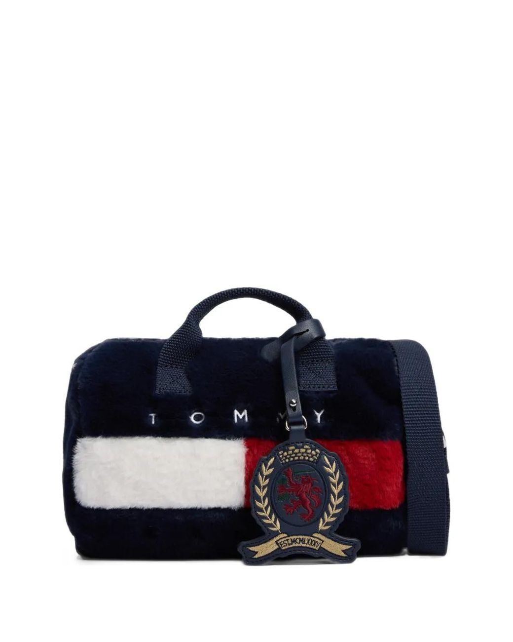 Tommy Hilfiger Blue Faux-Fur Logo-Patch Duffel Bag