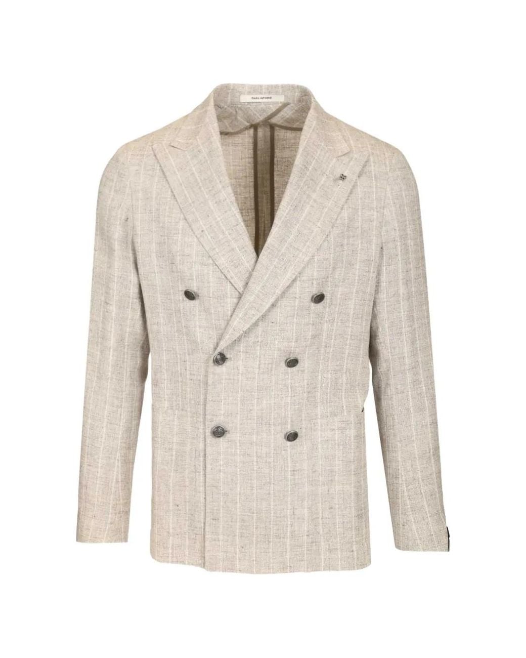 Tagliatore White Double-Breasted Striped Jacket for men