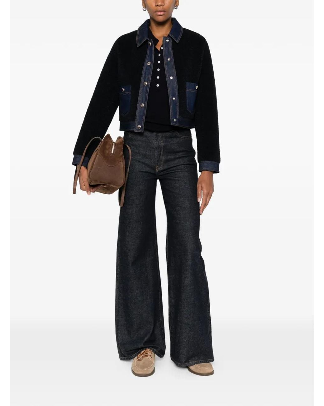 Maje Black Bouclé And Denim Jacket