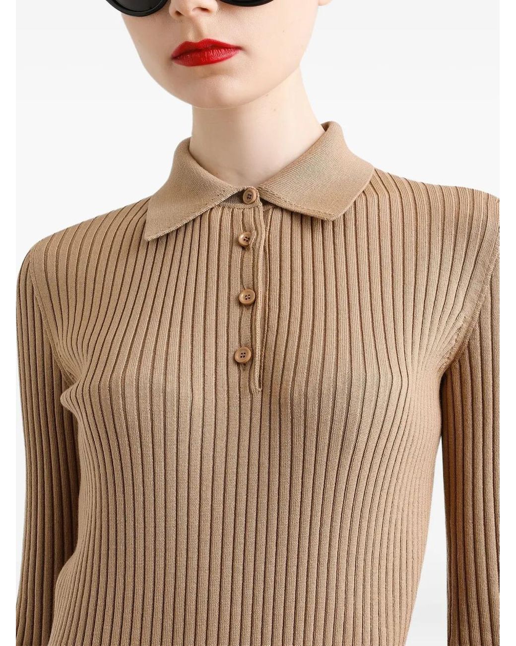 Dolce & Gabbana Natural Ribbed Polo Top