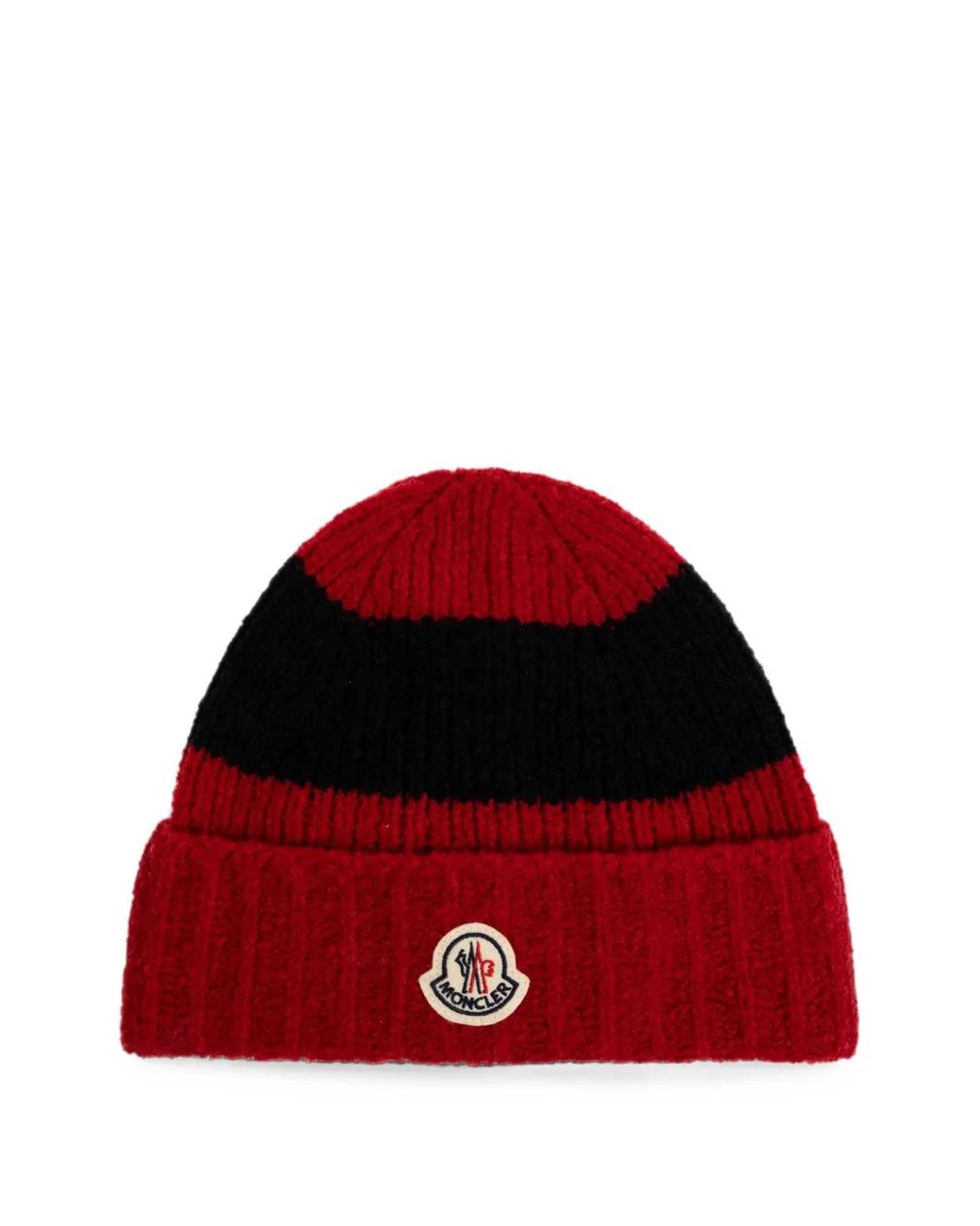 Moncler Red Striped Wool Blend Buckle Knit Beanie Hat for men