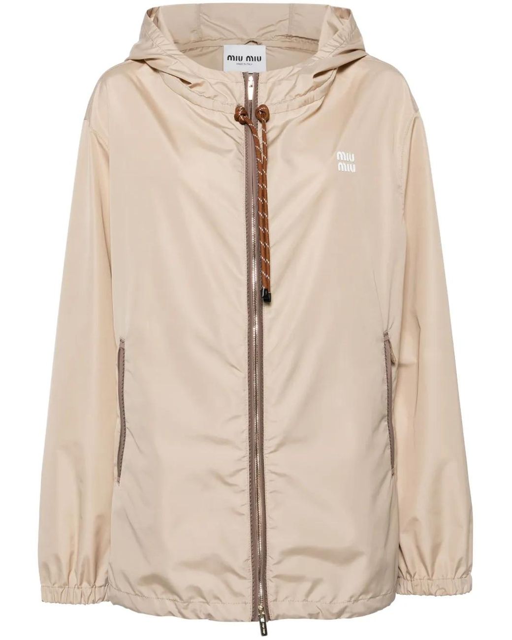 Miu Miu Lightweight Hooded Jacket in Natural | Lyst Canada