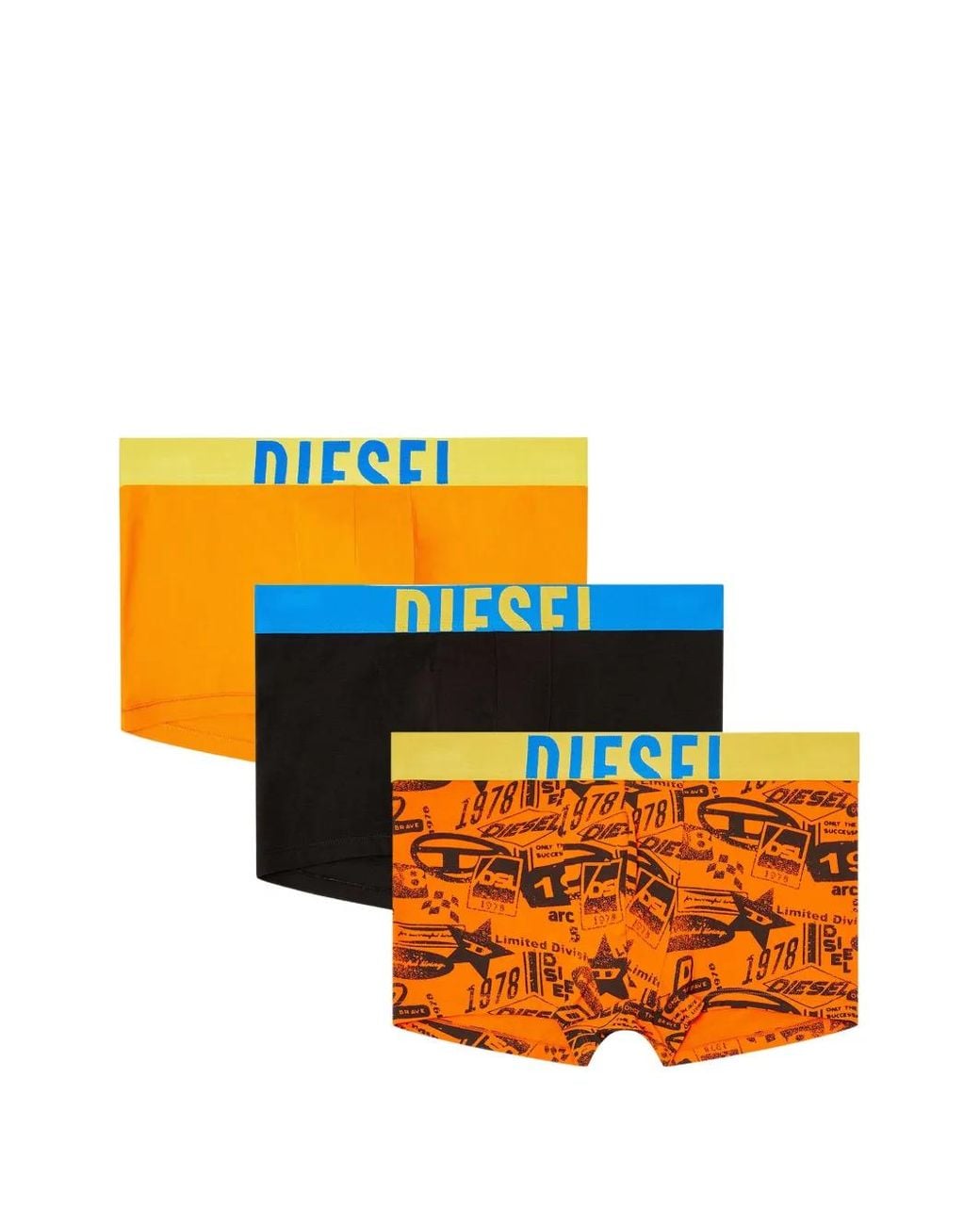 DIESEL Orange Logo-Waistband Graphic-Print Boxer Briefs (Set Of Three) for men