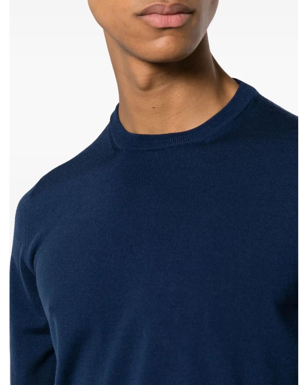 Zanone Blue Fine-Knit Crew-Neck Jumper for men