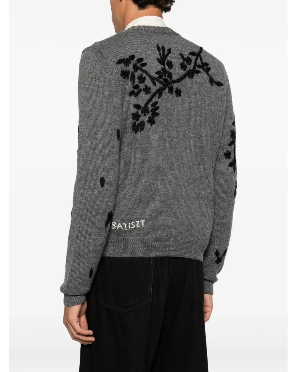 BAZISZT Gray Floral-Embroidered Cardigan for men