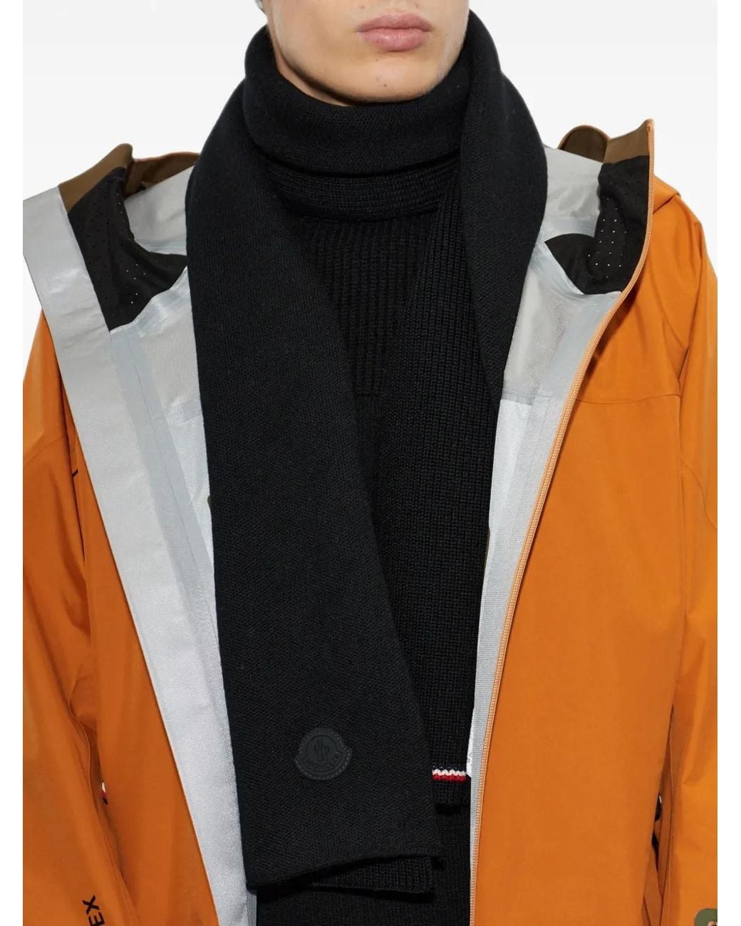 Sciarpa A Coste Con Logo di Moncler in Black da Uomo