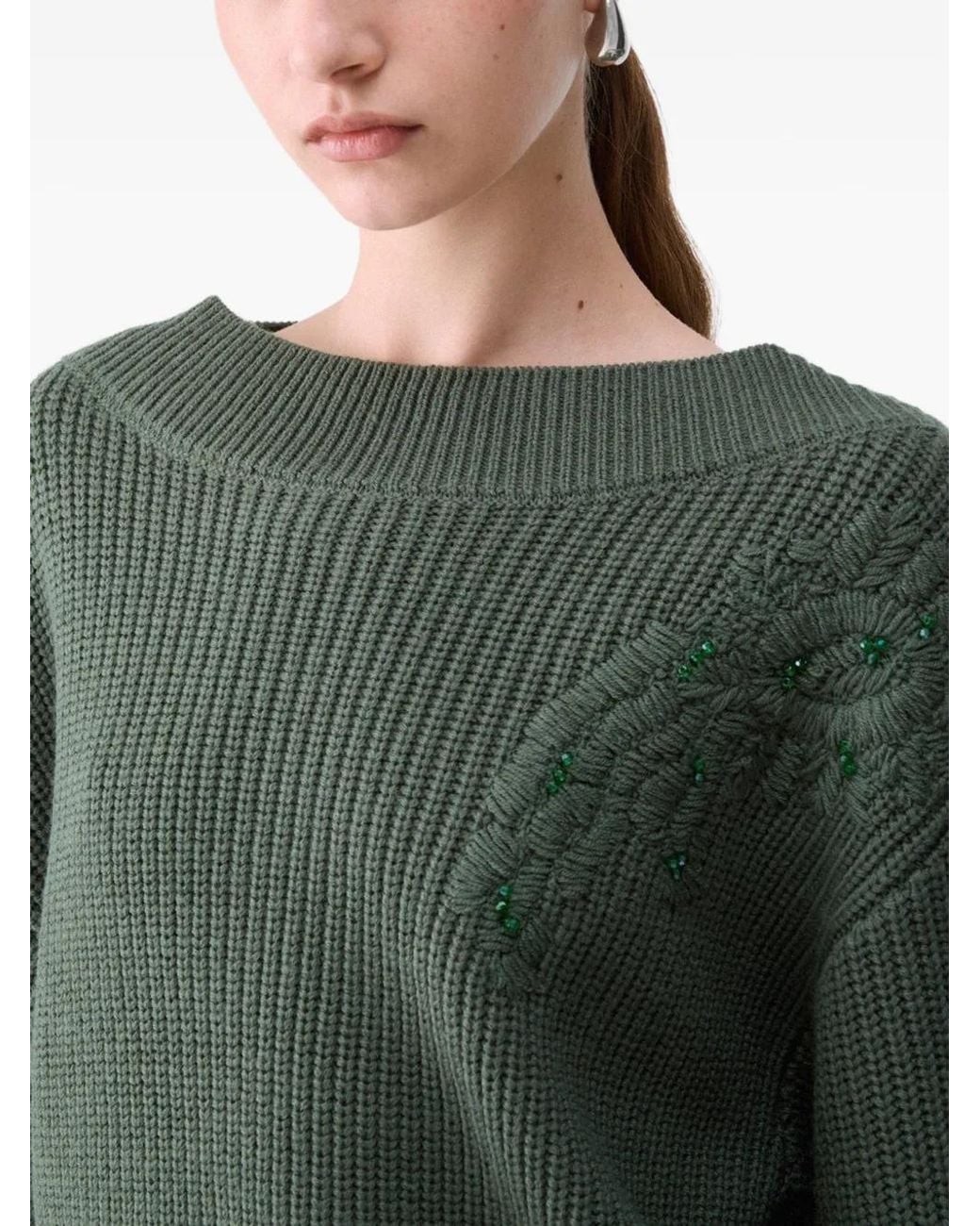 Liu Jo Green Wool Sweater With Embroidery