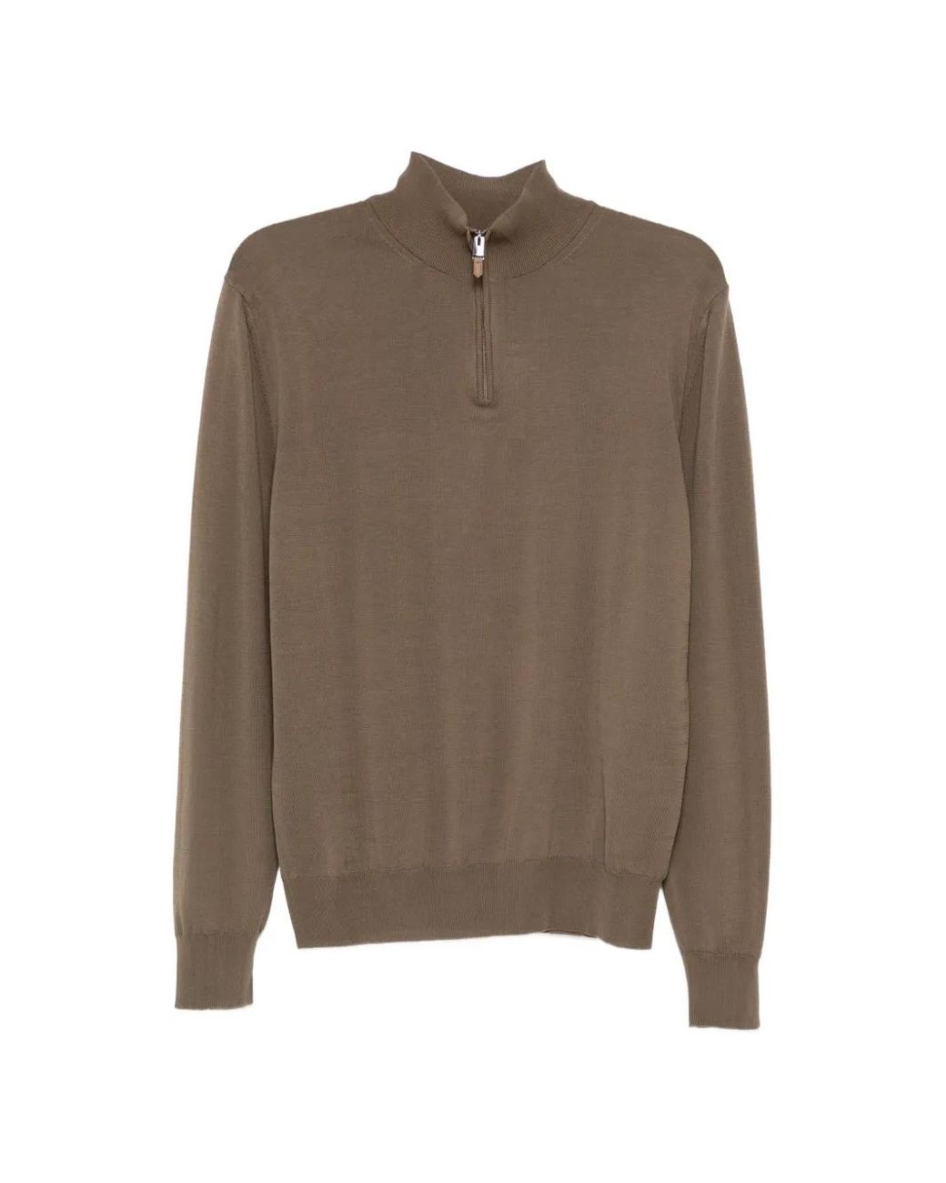 Canali Brown Stand-Collar Zip-Up Sweater for men