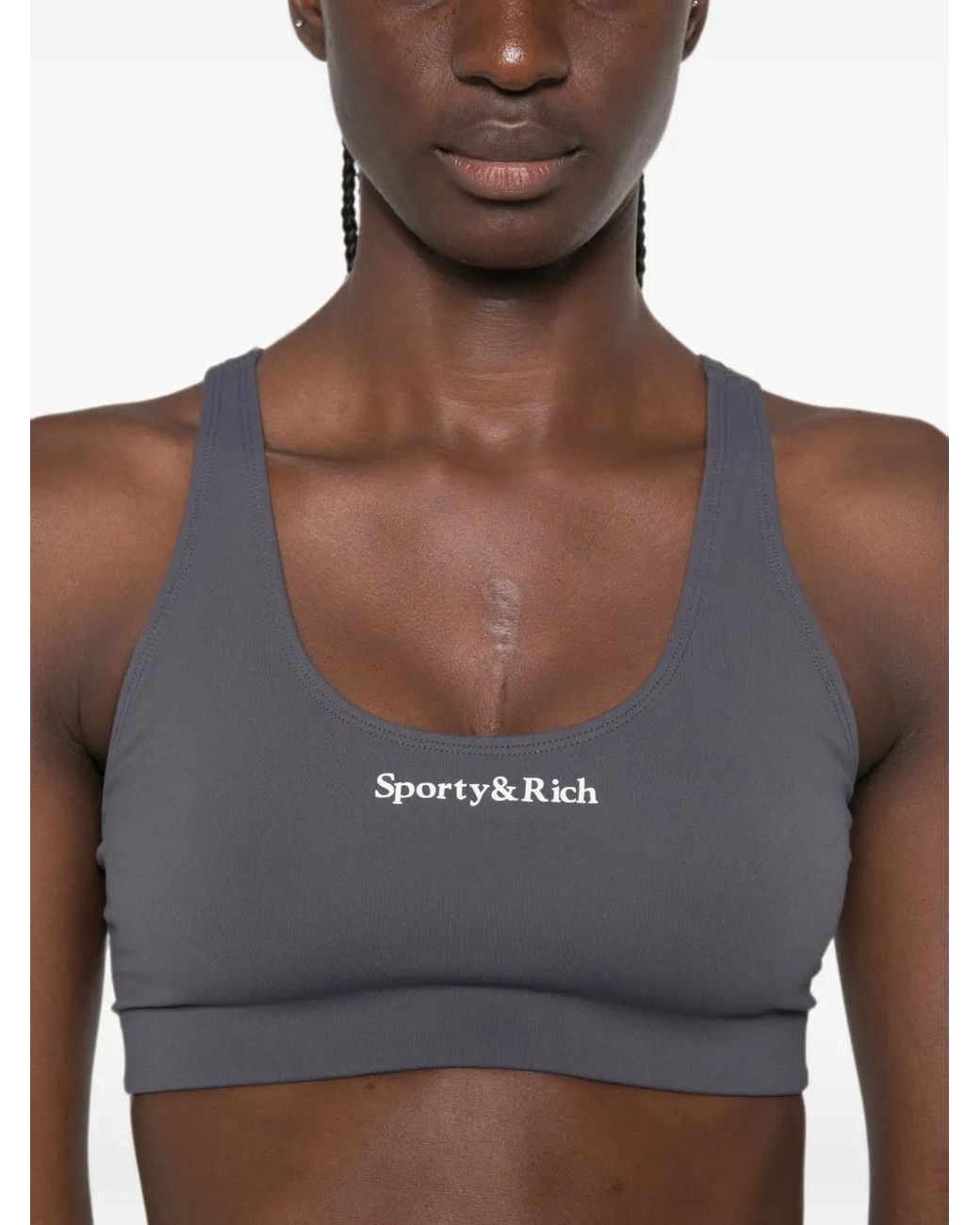 Sporty & Rich Blue Logo-Print Racerback Sports Bra
