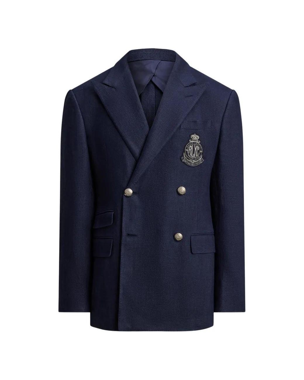 Ralph Lauren Blue Double-Breasted Crest-Embroidered Jacket for men