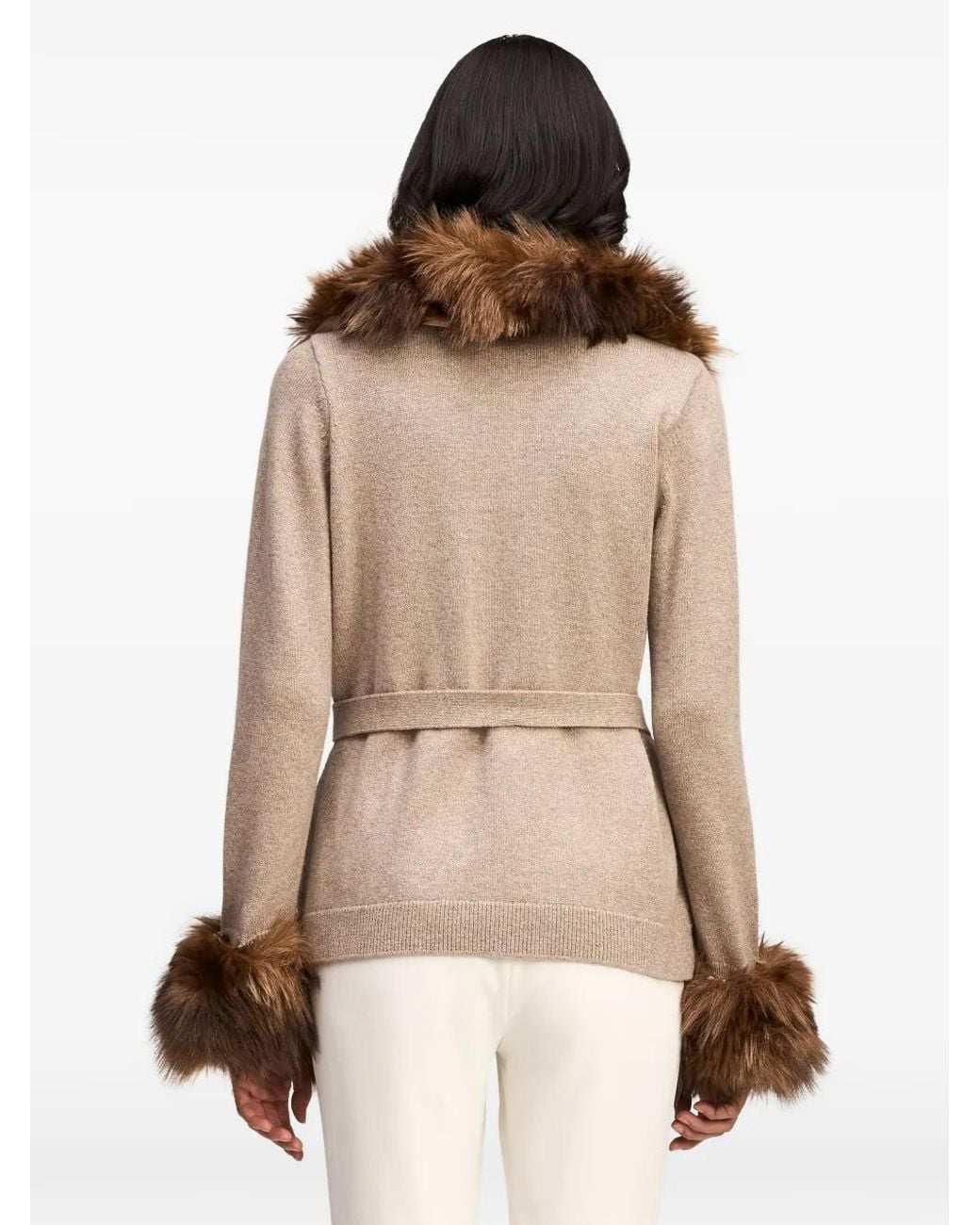 Cinq À Sept Brown Sandy Faux-Fur Trim Cardigan
