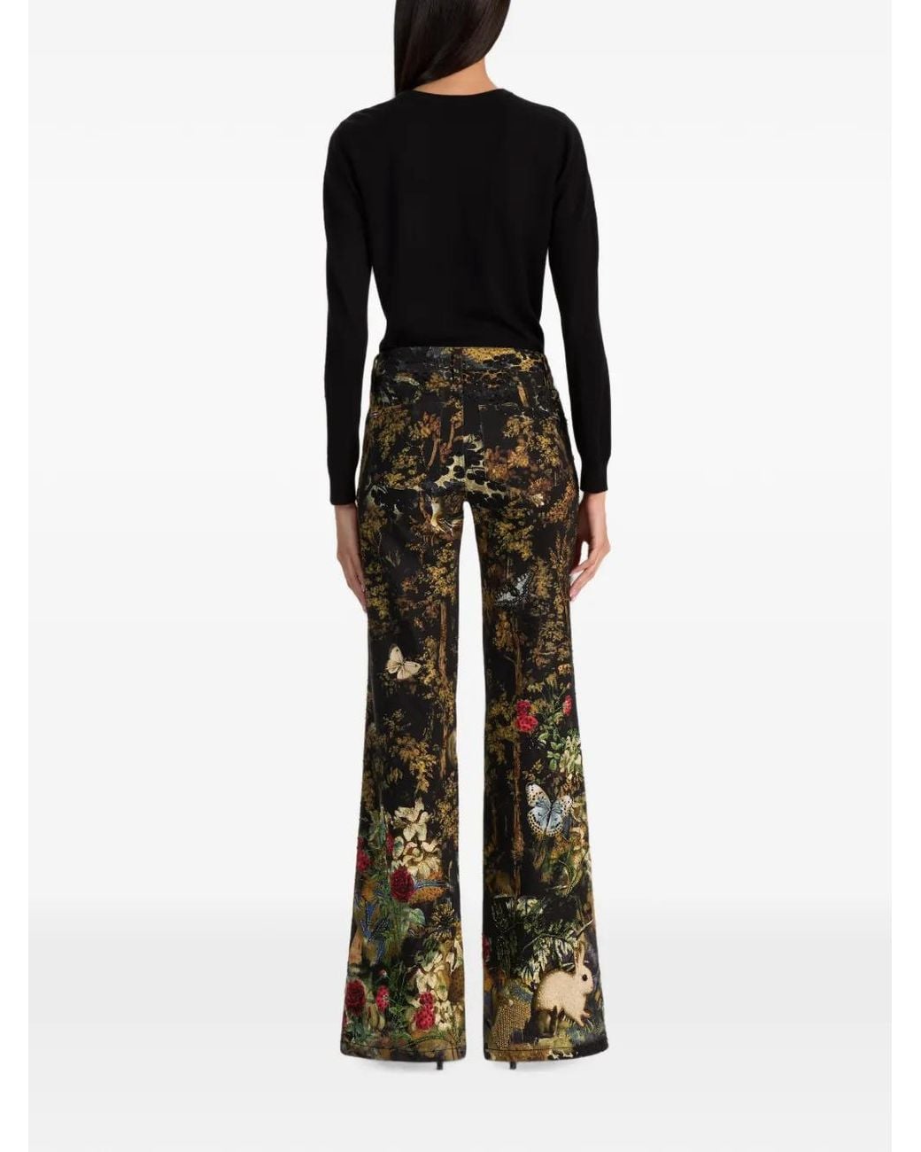 Alice + Olivia Black Roxie Embroidered Embellished Jeans