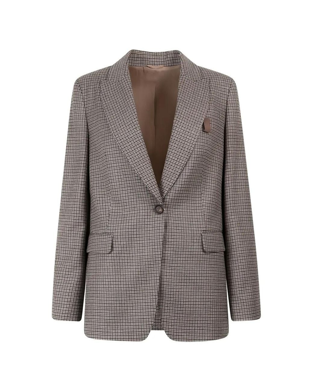 Brunello Cucinelli Brown Check-Pattern Tailored Blazer