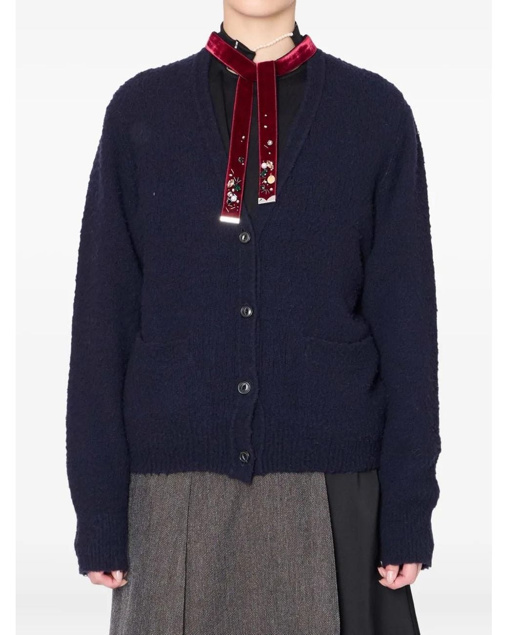 Kolor Blue Embellished Button-Down Cardigan