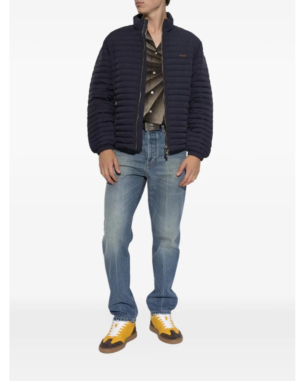 Versace Blue Logo-Embroidered Puffer Jacket for men