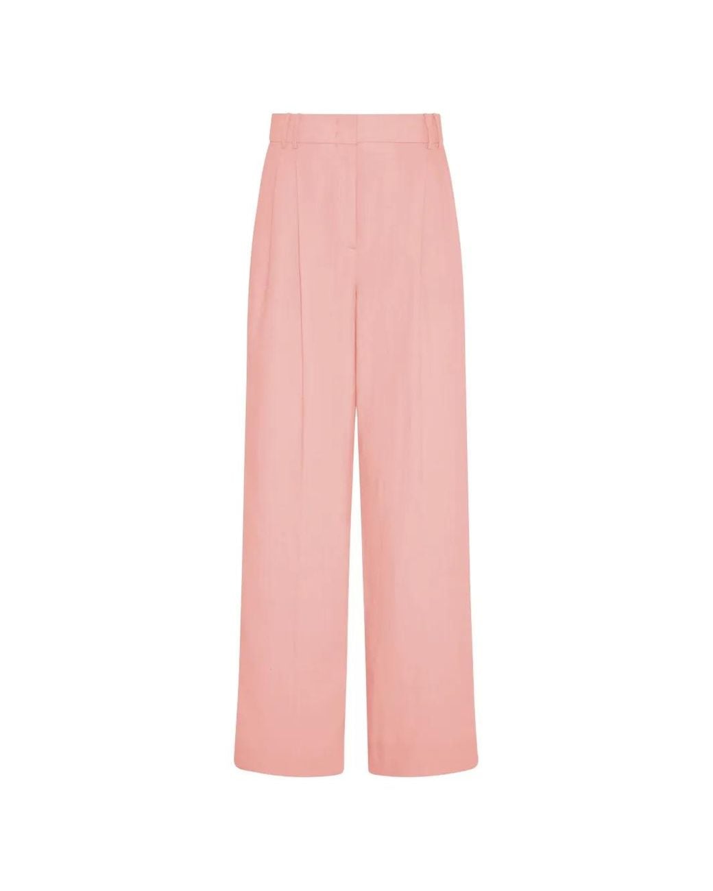 Another Tomorrow Pink Linen Pleated Palazzo Pants